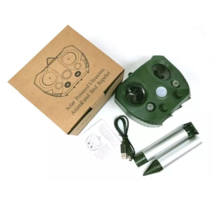 Соларен уред с ултразвук и PIR сензор Animal Repeller, прогонва вредните животни, 100-150 кв.м