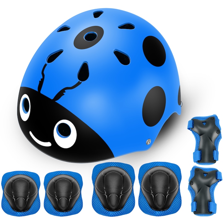 Предпазен костюм подходящ за различни спортове, катерене, скейтборд, скейтборд, регулируема детска каска, наколенка, налакътник Blue Beetle
