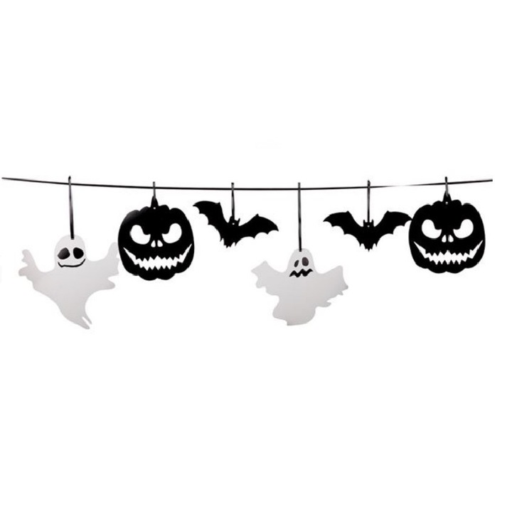 Ghirlanda de Halloween din hartie, alb si negru, 3m - 12 buc, M Deco