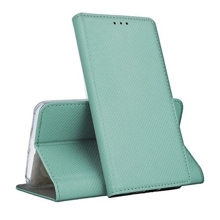 Кожен капак Flip Cover, съвместим с Huawei P9 Lite, текстурен дизайн, Optim Protect с магнитно затваряне, Smart Soft Close, тип книга, джоб за портфейл, тюркоаз