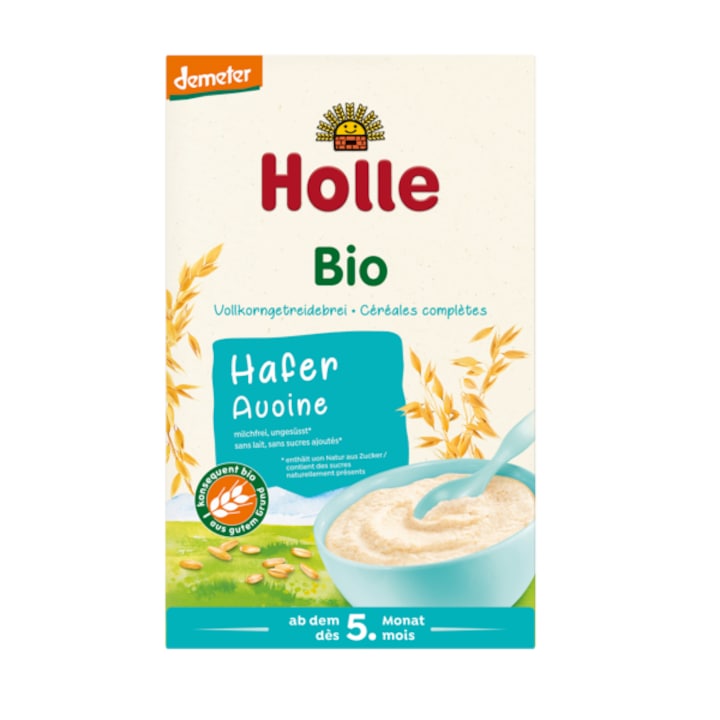 Terci de ovaz integral fara zahar adaugat, Holle, De la 5 luni, 250 g