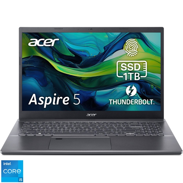 Laptop Acer Aspire 5 A515-57-53DF cu procesor Intel® Core™ i5-12450H pana la 4.40 GHz, 15.6", Full HD, IPS, 16GB DDR4, 1TB SSD, Intel® UHD Graphics, NO OS, Steel Gray