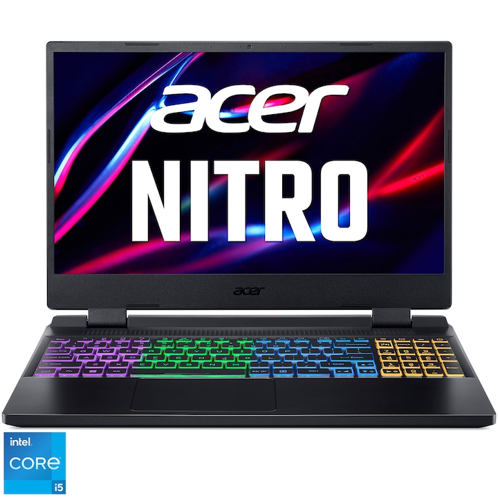 Laptop Gaming Acer Nitro 5 AN515-58-58R3 cu procesor Intel® Core™ i5-12450H pana la 4.4 GHz, 15.6", Full HD, IPS, 144Hz, 16GB DDR5, 512GB SSD, NVIDIA® GeForce RTX™ 2050 4GB GDDR6, No OS, Obsidian Black