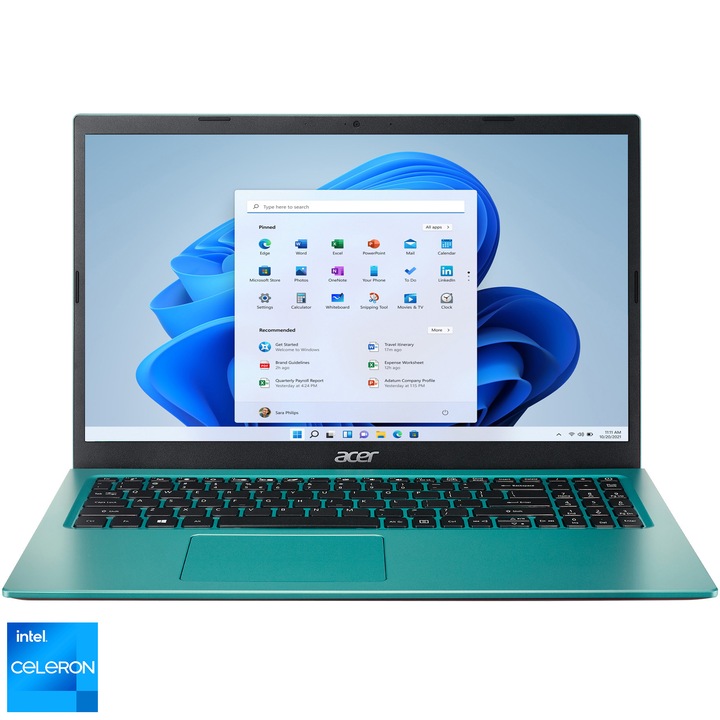 Лаптоп Acer Aspire 3 A315-35-C24W, Intel® Celeron® N4500, 15.6", Full HD, 4GB, 128GB SSD, Intel® UHD Graphics, Windows 11 Home in S Mode, Blue