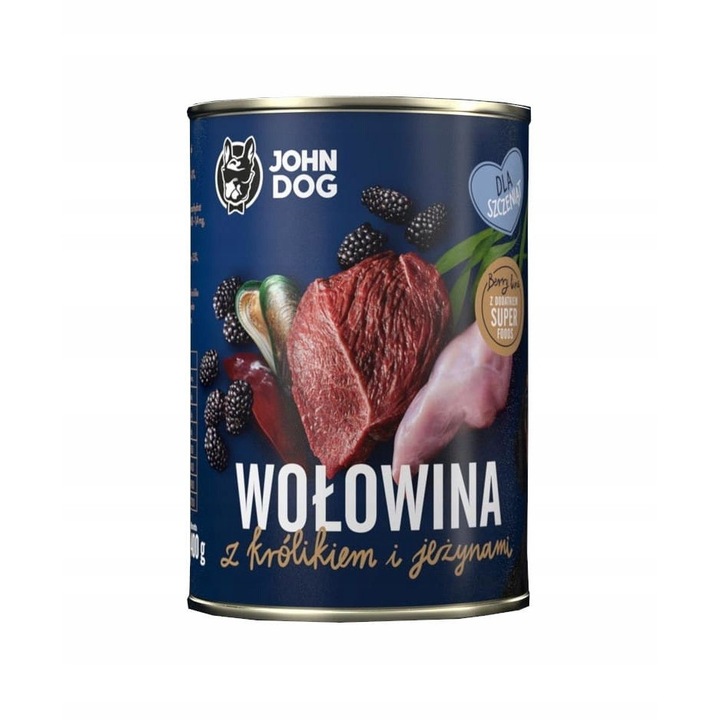 Set 6 conserve hrana pentru caini, John Dog, Vita/ Iepure, 6 x 400 g