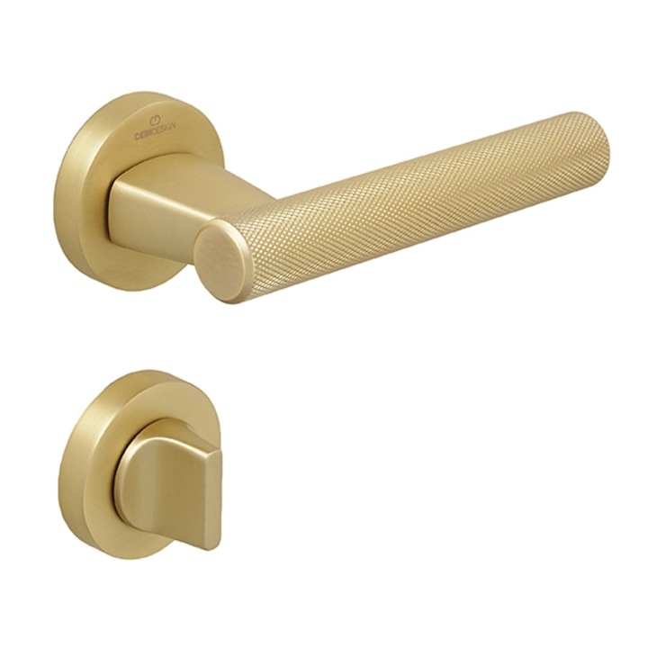 Set maner usa baie Fugi Knurling, cu rozeta rotunda, finisaj alama satin CB