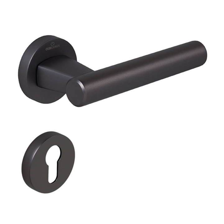 Set maner usa cu cilindru Fugi Smooth, cu rozeta rotunda, finisaj negru gun metal CB