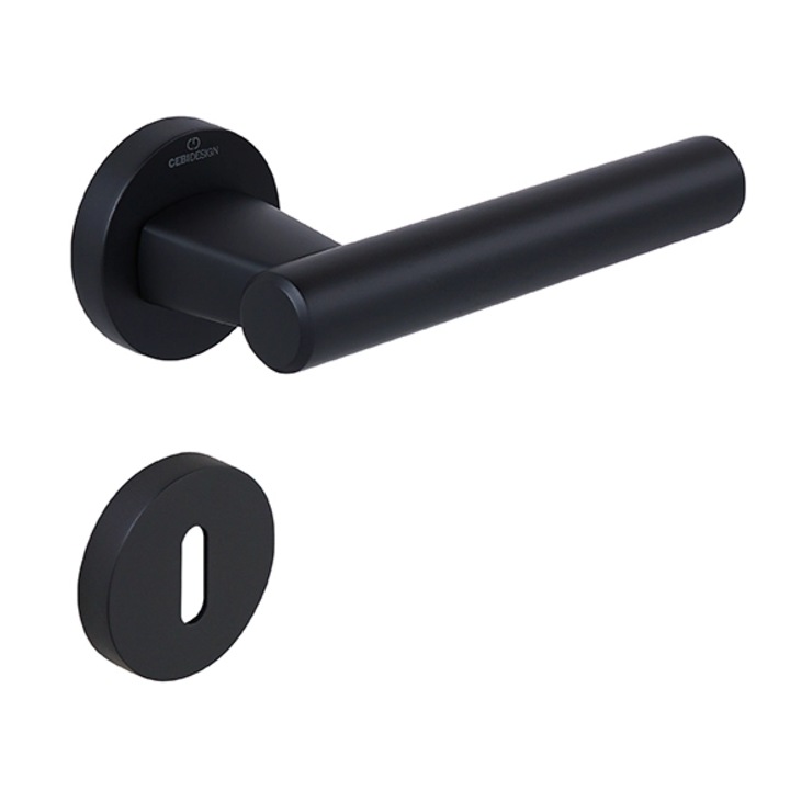 Set maner usa camera Fugi Smooth, cu rozeta rotunda, finisaj negru mat CB