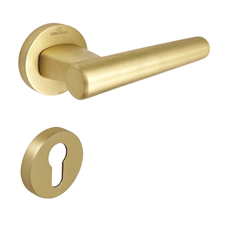 Set maner usa cu cilindru Fugi Smooth, cu rozeta rotunda, finisaj alama satin CB