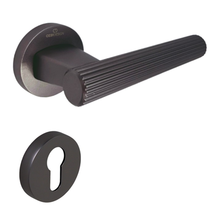 Set maner usa cu cilindru Fugi Straight, cu rozeta rotunda, finisaj negru gun metal CB