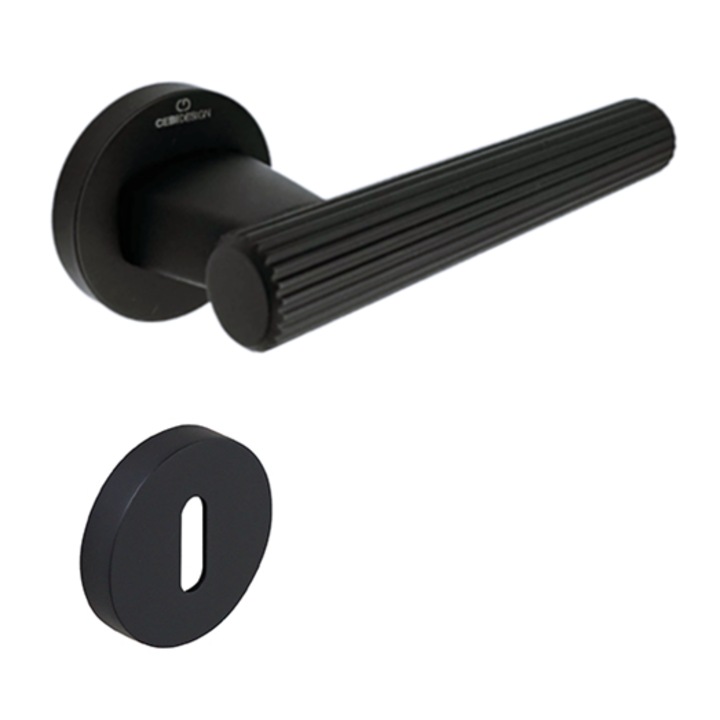 Set maner usa camera Fugi Straight, cu rozeta rotunda, finisaj negru mat CB