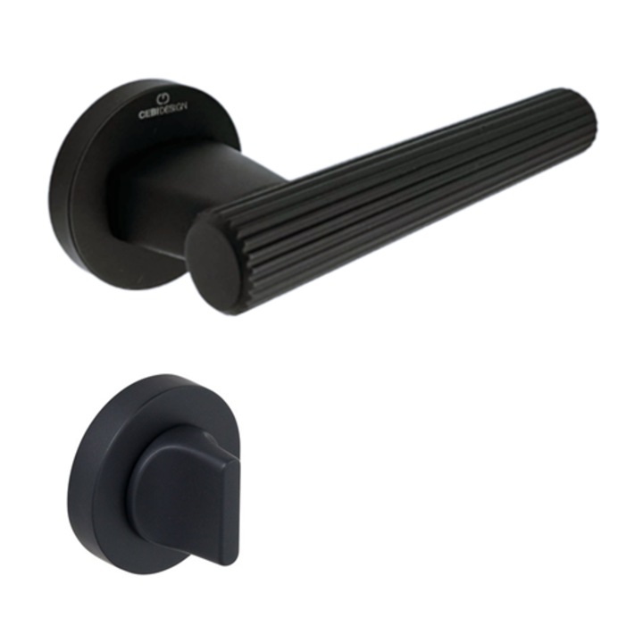 Set maner usa baie Fugi Straight, cu rozeta rotunda, finisaj negru mat CB