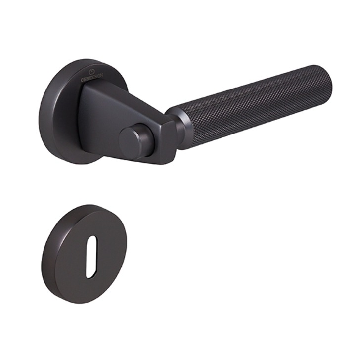 Set maner usa camera Hana Knurling, cu rozeta rotunda, finisaj negru gun metal CB