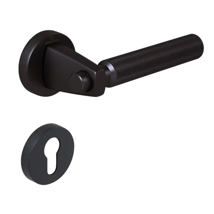 Set maner usa cu cilindru Hana Knurling, cu rozeta rotunda, finisaj negru mat CB