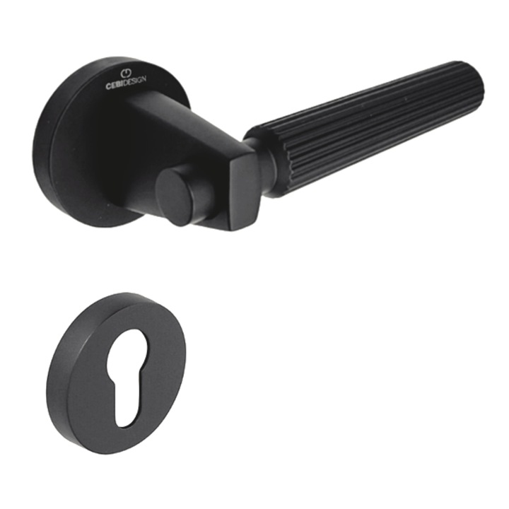 Set maner usa cu cilindru Hana Straight, cu rozeta rotunda, finisaj negru gun metal CB