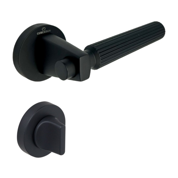 Set maner usa baie Hana Straight, cu rozeta rotunda, finisaj negru mat CB