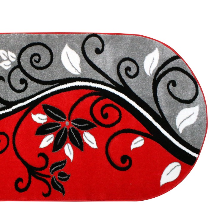 Rövid fonalas szőnyeg, ovális szürke, piros 250 x 350