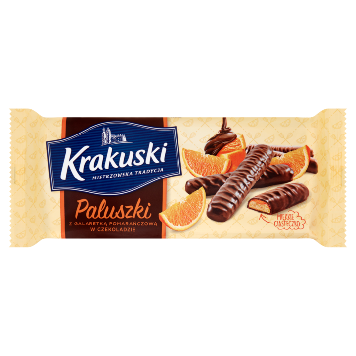 Sticks cu jeleu de portocale in ciocolata, Krakuski, 144 g