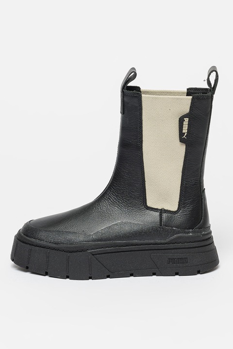 Puma, Ghete Chelsea de piele cu segmente din material textil Mayze Stack, Negru/Ecru