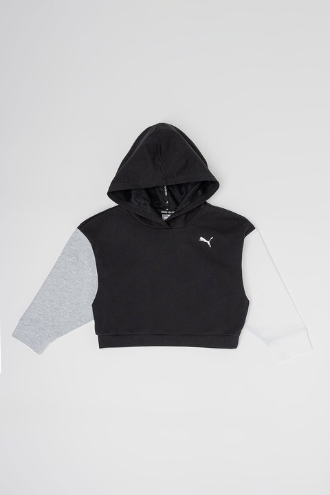 Puma, Colorblock dizájnos kapucnis pulóver diszkrét logóval, Fehér/Fekete