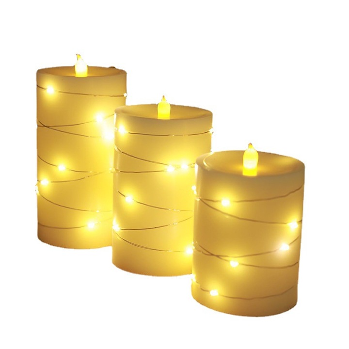 3 darab láng nélküli gyertyaszett távirányítóval, LED lámpák bel- és kültérre, méretek 8x10cm, 8x12.5cm, 8x15cm, sárga színű