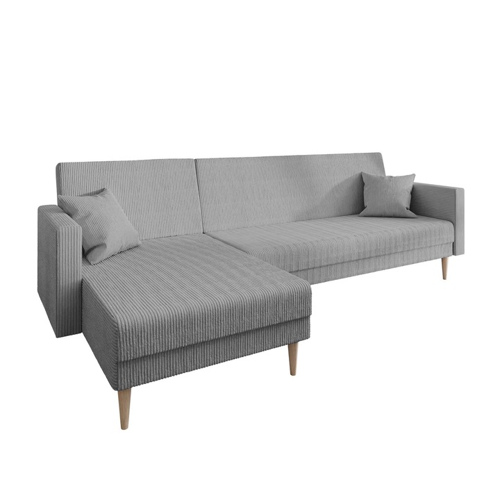 Coltar tapitat cu functie de dormit, Pearfect Furniture, gri, 256x202x90 cm