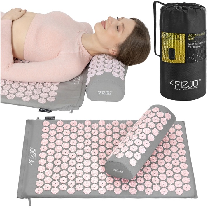 Постелка за акупунктура, 4FIZJO, Памук, Сиво/Розово