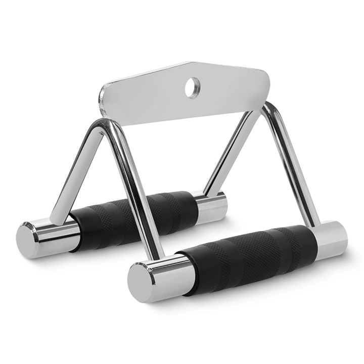 Maner de ridicare triunghiular dublu, 4FIZJO, prindere anti-alunecare, fabricat din otel durabil, maner din cauciuc, antiderapant se potriveste perfect in mana, Argintiu/Negru