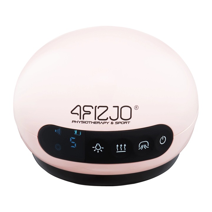 Aparat de Masaj cu Electrostimulare si Fizioterapie 4FIZJO pentru Corp si Fata, Baterie reincarcabila, 50 Programe, 40 Niveluri intensitate, 2 Canale Individuale, 8 Electrozi pentru corp si fata, Panou de afisare LCD, Cablu USB si Husa de Protectie, Roz