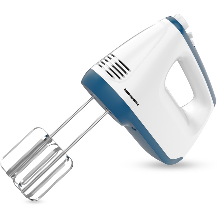 Миксер Heinner HM-400BL, Мощност: 400W, 2 бъркалки от неръждаема стомана и 2 куки, 6 скорости + турбо, Self stand, Бял/Син
