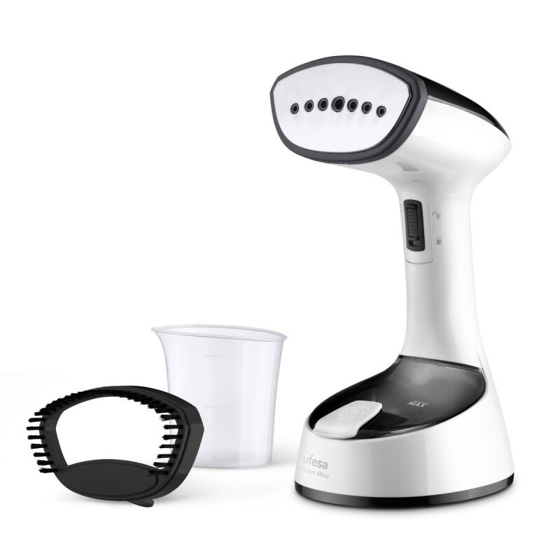 Ufesa Steamer Black Mist – Aparat vertical de calcat pliabil, fier de calcat vertical pentru calatorii, 1470 W, rezervor de 150 ml, parfumeaza si dezinfecteaza, perie cu abur pentru tesaturi groase, gata de utilizare in doar 25 de secunde
