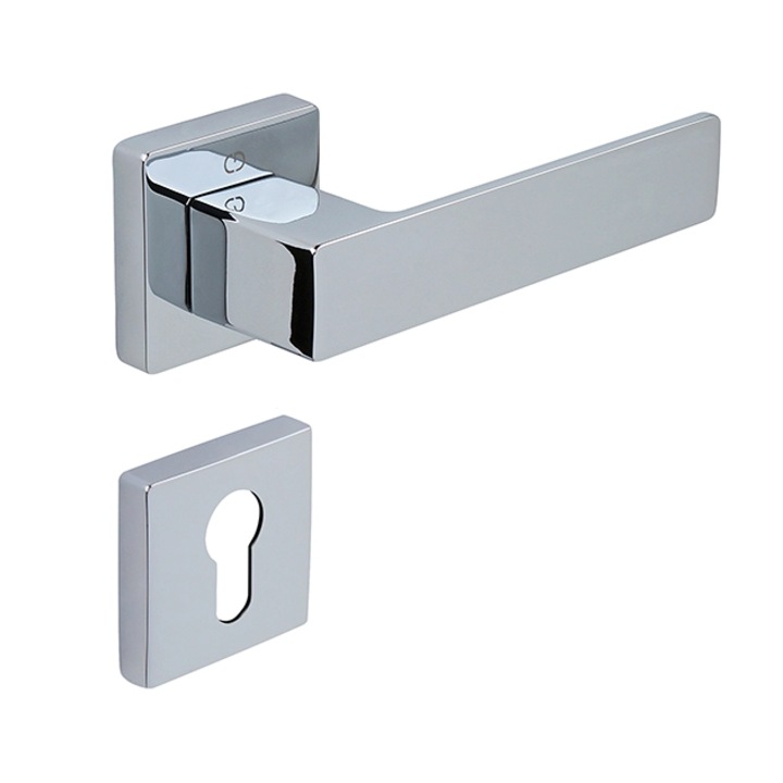 Set maner usa cu cilindru Cube, cu rozeta patrata, finisaj crom lucios CB