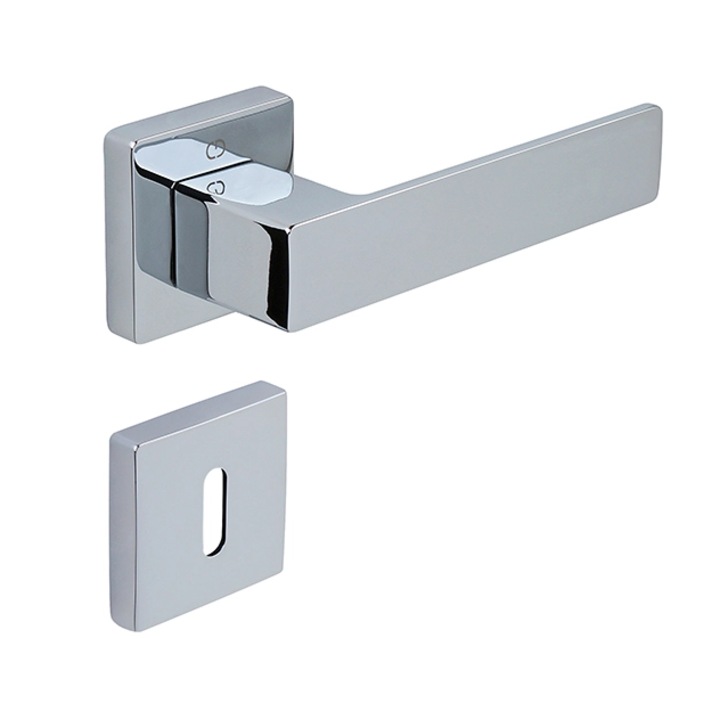 Set maner usa camera Cube, cu rozeta patrata, finisaj crom lucios CB