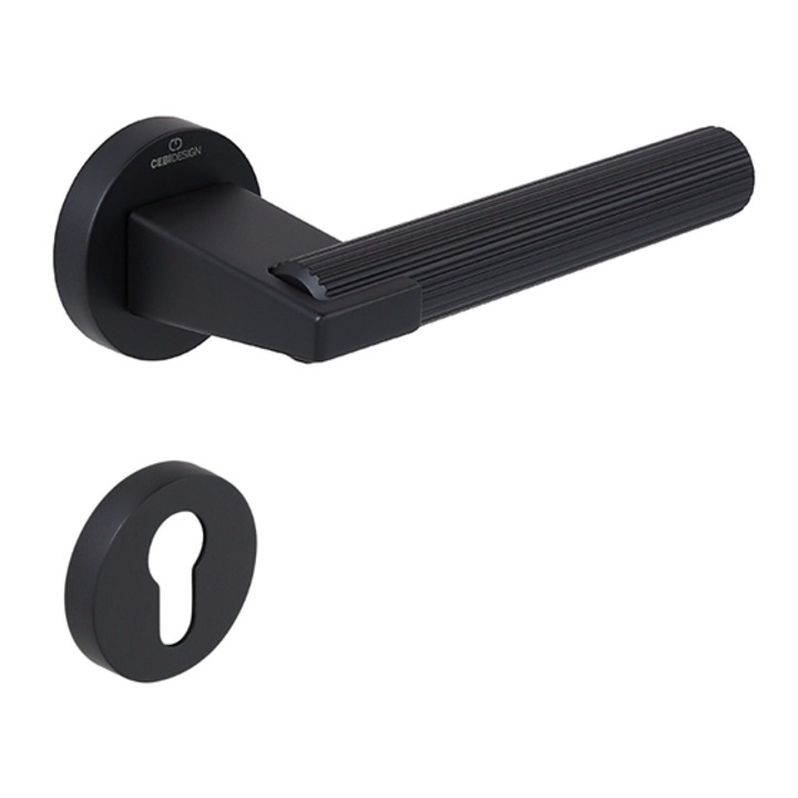 Set maner usa cu cilindru Dora Straight, cu rozeta rotunda, finisaj negru mat CB