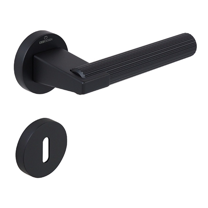 Set maner usa camera Dora Straight, cu rozeta rotunda, finisaj negru mat CB