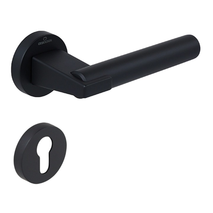 Set maner usa cu cilindru Dora Smooth, cu rozeta rotunda, finisaj negru mat CB