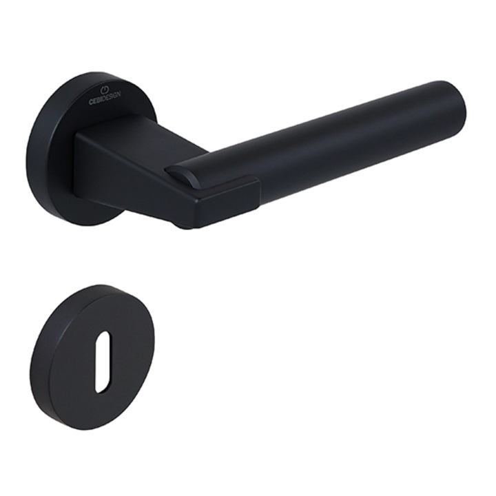 Set maner usa camera Dora Smooth, cu rozeta rotunda, finisaj negru mat CB