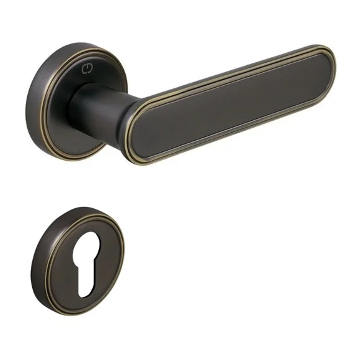 Set maner usa cu cilindru Kaf Striped, cu rozeta rotunda, finisaj bronz invechit CB