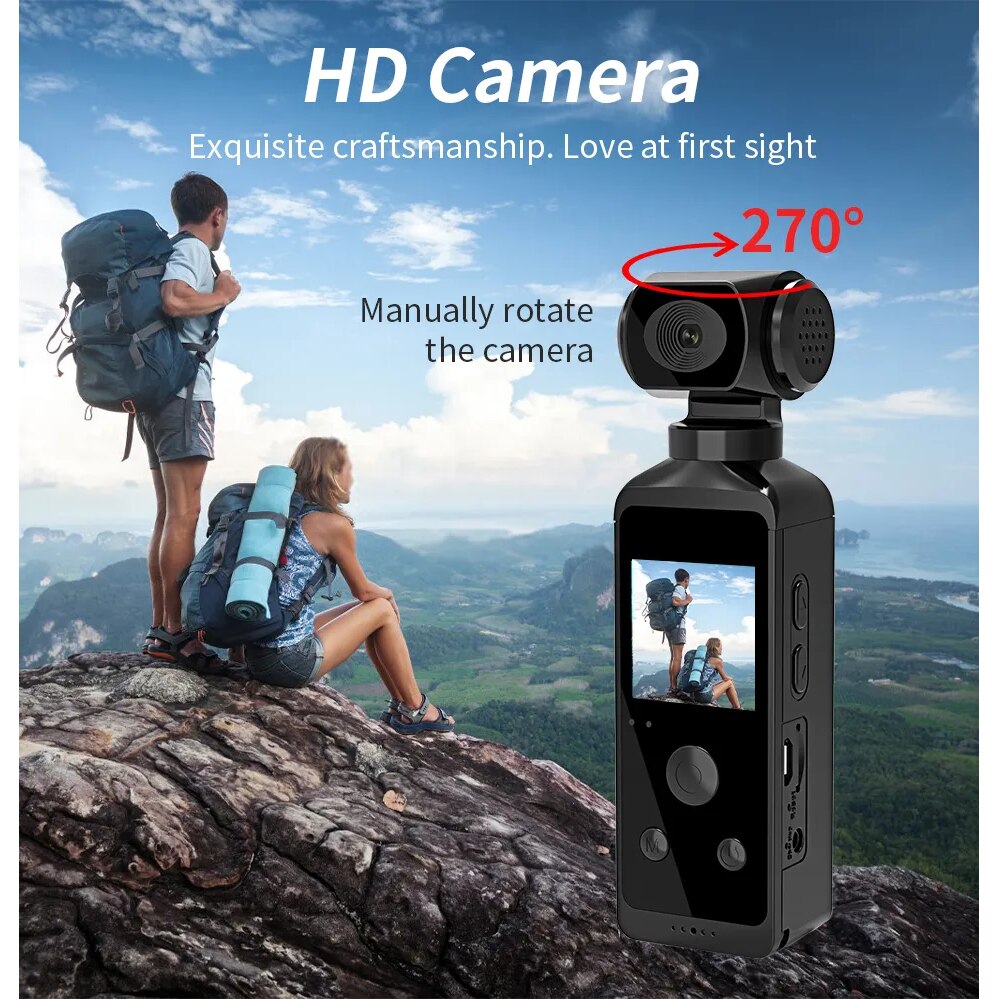 Видео камера 4k, спортна, fullhd, джобна, vlog, въртяща се на 270 ...
