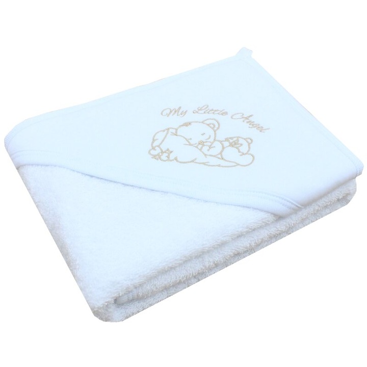 Prosop cu gluga, My little angel, auriu, bumbac, alb, 75 x 75 cm