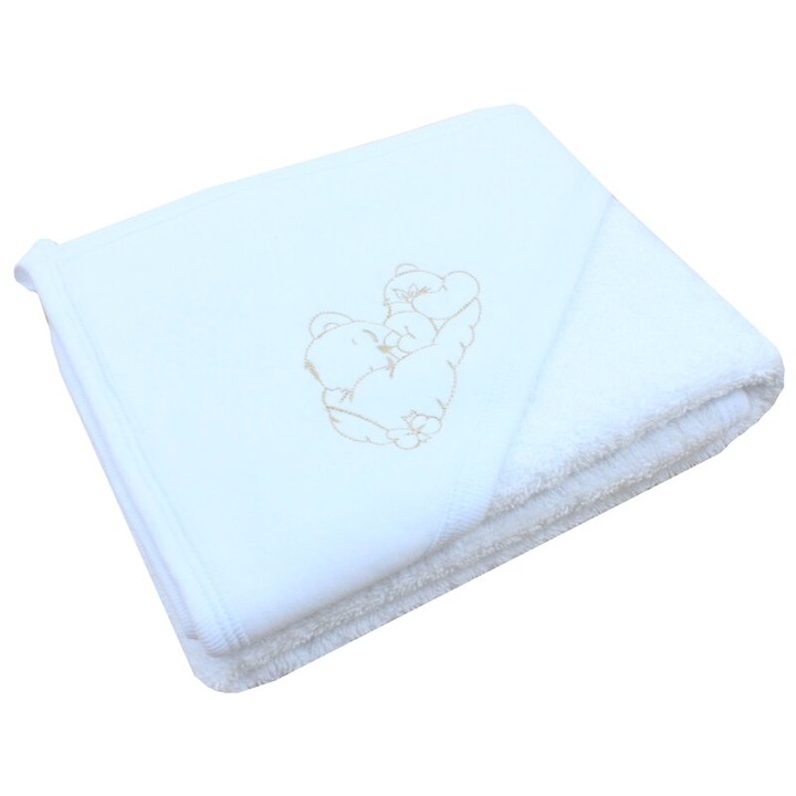 Prosop cu gluga, Ursuletul somnoros auriu, bumbac, alb, 75 x 75 cm