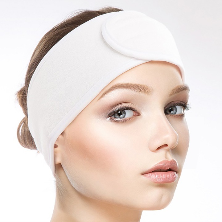 Bentita cosmetica ajustabila Peysaitr, din microfibra, cu velcro, pentru tratamente si ingrijire personala