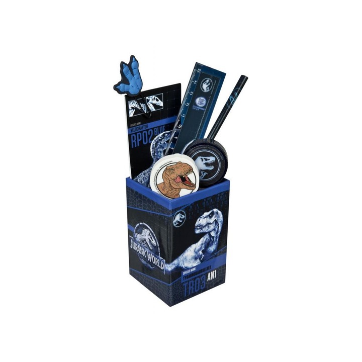 MTS 6302117 Ceruzatartó 7 db-os szett Jurassic world (ceruza, radír, vonalzó, hegyező, jegyzetfüzet, csipesz)