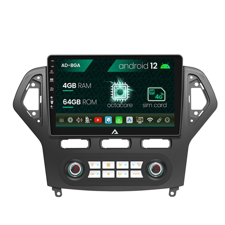 Navigációs autodrop Ford Mondeo (2007-2010) Automatikus klímavezérlés, Android 12, A-Octacore, 4GB RAM, 64GB ROM, 9 hüvelyk - AD-BGA9004, AD-BGRKIT127