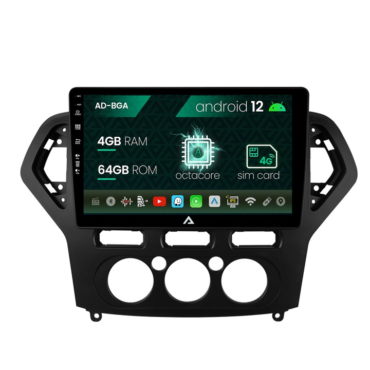 Navigációs autodrop Ford Mondeo (2007-2010) klímakézikönyv, Android 12, A-Octacore, 4GB RAM, 64GB ROM, 9 hüvelyk - AD-BGA9004, AD-BGRKIT126
