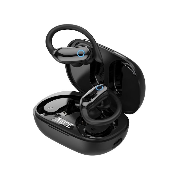 Bluetooth fejhallgató, Vezeték nélküli vezeték nélküli fejhallgató, Audio in ear, bluetooth 5.3, mély basszus, víz- és porállóság IPX6, érintésvezérlés, tok akkumulátor kijelzővel, USB-C gyorstöltés, beépített mikrofon, fekete