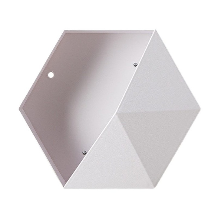 Raft decorativ PadForce® hexagonal de perete pentru depozitare, flori, ceas, decoratiuni, 26.5 x 23 cm - Alb