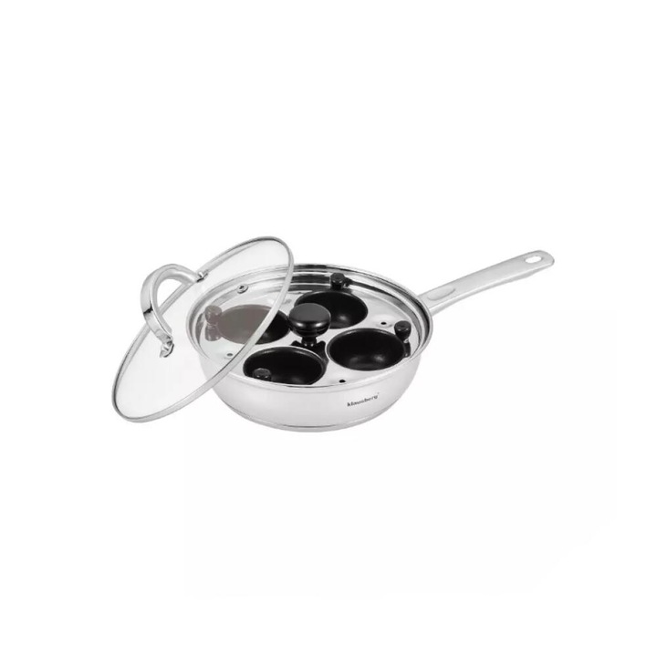 Tigaie inox, cu insertie pentru oua, capac din sticla, 20 x 5.5 cm, Klausberg