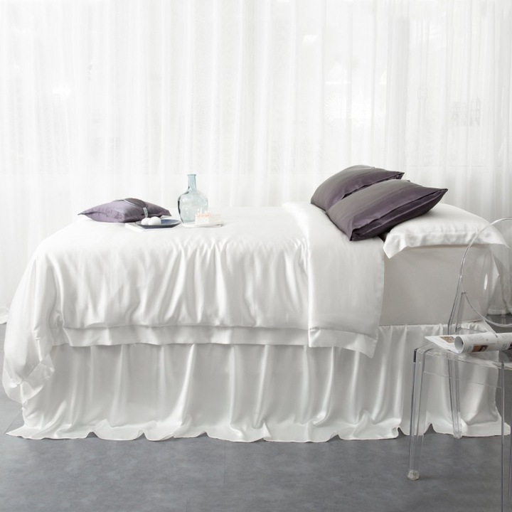 Луксозно спално бельо от сатен, Melegim®, Porcelain, King Size, 4 бр