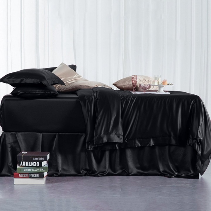 Спално бельо от сатен Melegim®, King Size, Licorice, 4 части